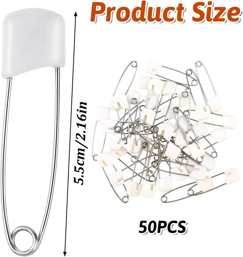 LIQWEI 50 Pcs Diaper Pins, 2.2 Inch Plastic Head Safety Pin with Safe Locking Closures, Cloth Diaper Nappy Pins with Locking Closures Stainless Steel - Image 2